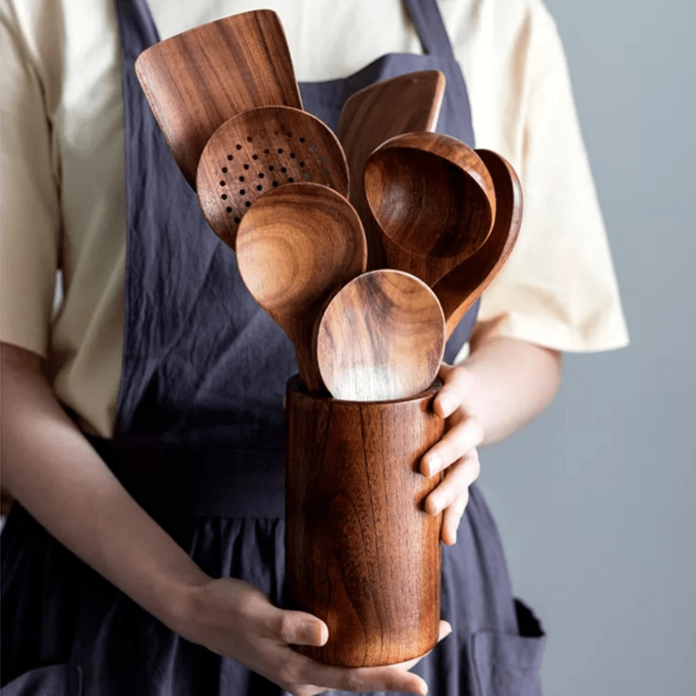Elegant Teak Wood Cooking Utensil Collection for Modern Chefs
