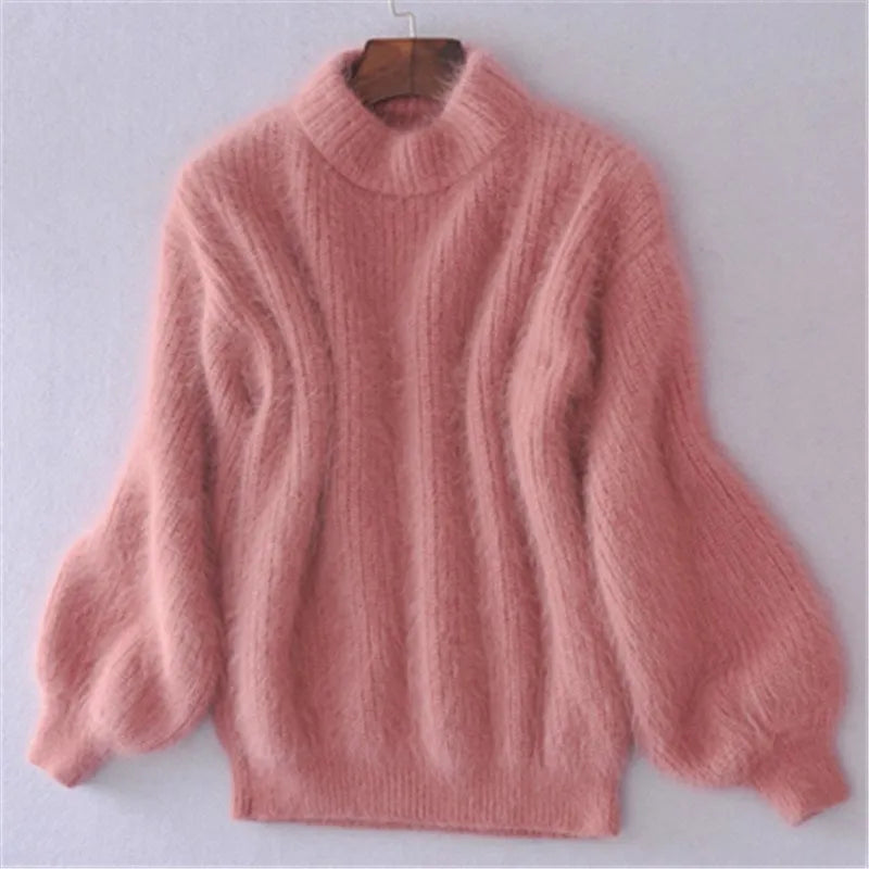 Women’s Sweater | Loose Knit Angora & Voluminous Sleeves | Oversized Cozy Fit