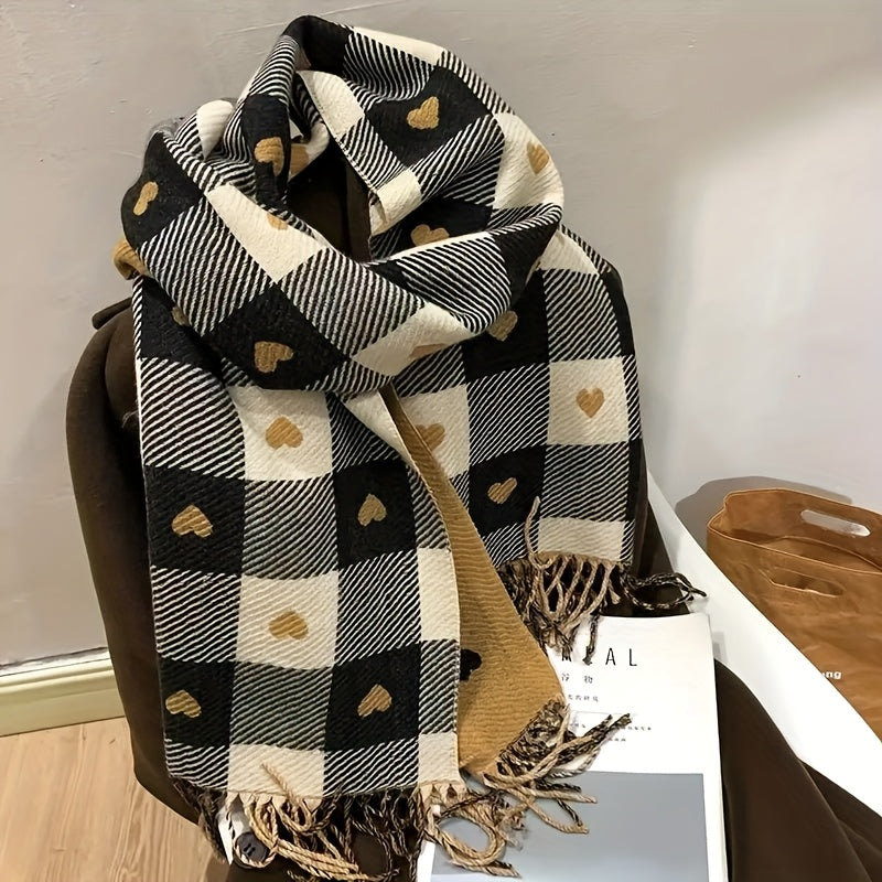 Plaid Knit Scarf | Thick Warm | Cozy Cold-Weather Wear | Polyester