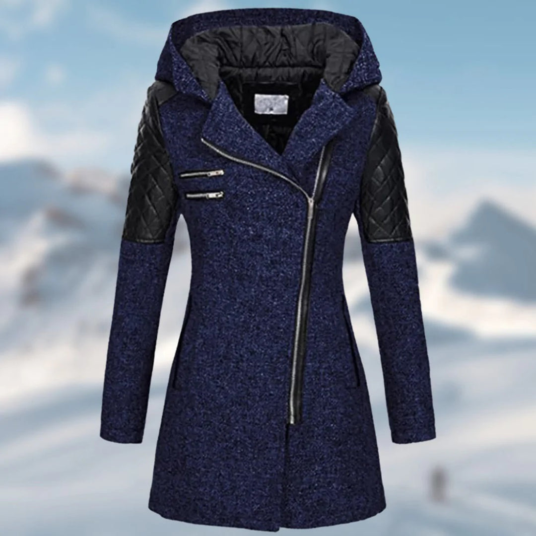 Women’s Long Winter Coat | Wool-Blend with Quilted Sleeves | Windproof & Durable | Comfortable Fit