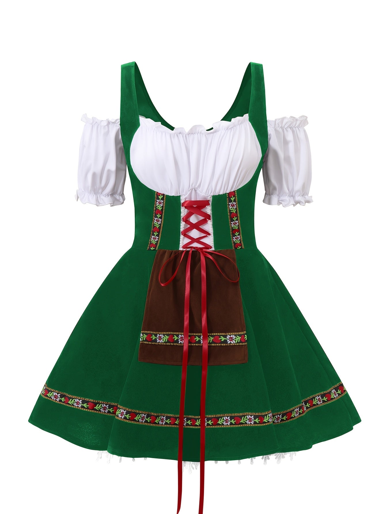 Women's Bavarian Dirndl Dress with Lace-Up Corset for Oktoberfest