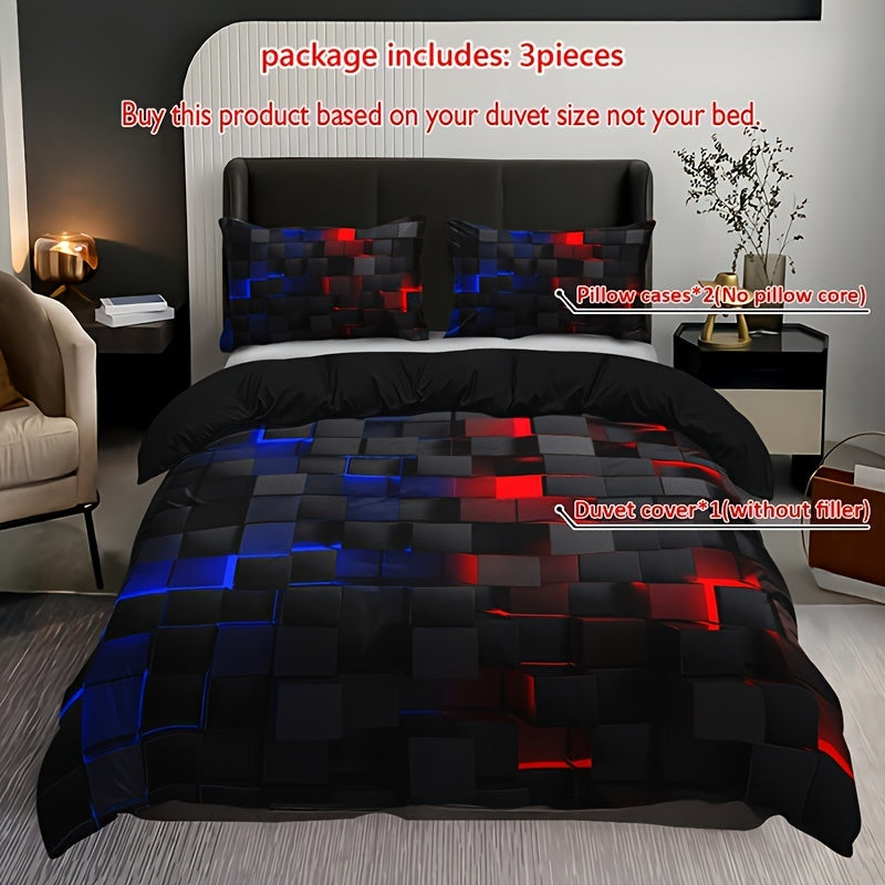 Duvet Cover Set | 3D Plaid Design | Soft Durable Comfort | Polyester