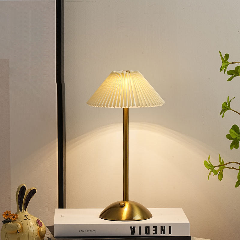 Contemporary Scandinavian Rechargeable Conical Pleated LED Table Lamp made of Iron Fabric for Nightstand