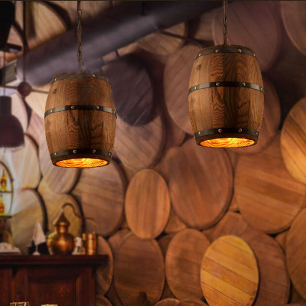 Taavita Vintage Wood Wine Barrel 1-Light Pendant Light - Single Barrel Light