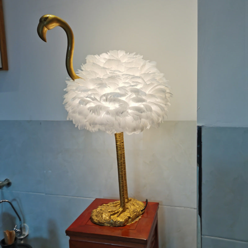 Contemporary Nordic Taavita Feather Metal Flamingo 1-Light Table Lamp for Nightstand