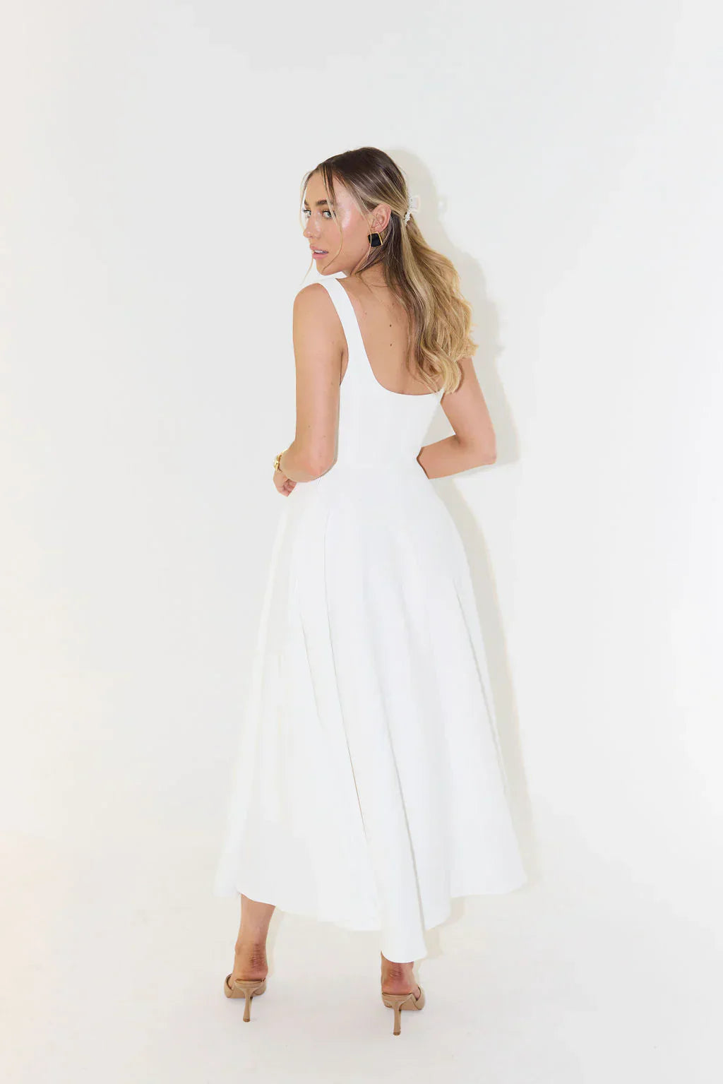 Women’s Midi Dress | High Waist & Square Neckline | Polyester Fabric | Comfortable Fit