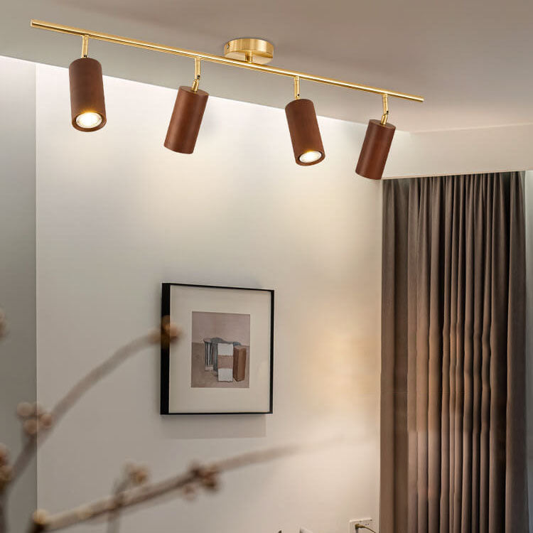 Taavita Minimalist Walnut Wood Spotlight Linear Track 1/2/3/4-Light LED Semi-Recessed Ceiling Light