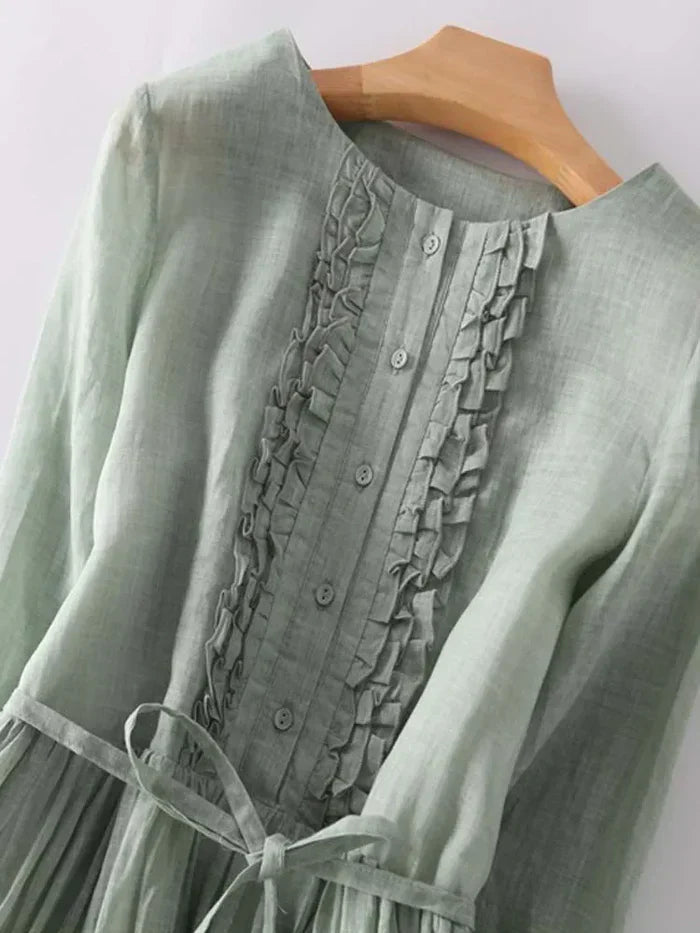 Women’s Linen Dress | Classic Silhouette with Ruffle Trim | Breathable Linen Fabric | Comfortable Fit for Any Occasion