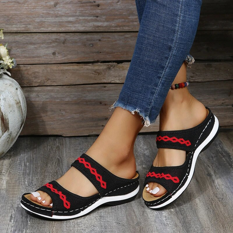 Women’s Casual Walking Sandals | Ergonomic Leather Design | Thick Cushioned Sole | Adjustable Velcro Straps