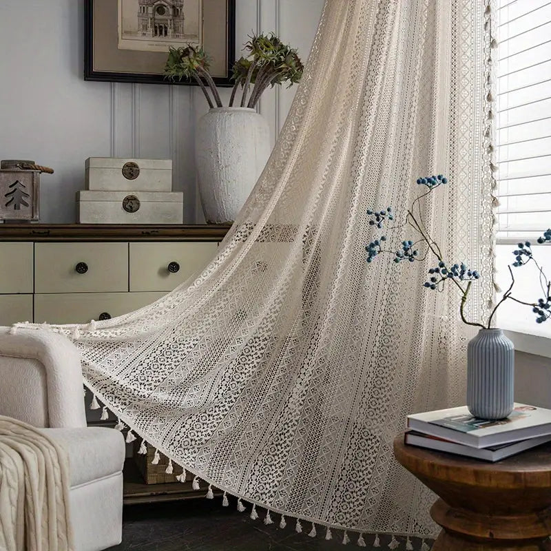 ChicWeave – Elegant Crochet Tassel Window Curtain