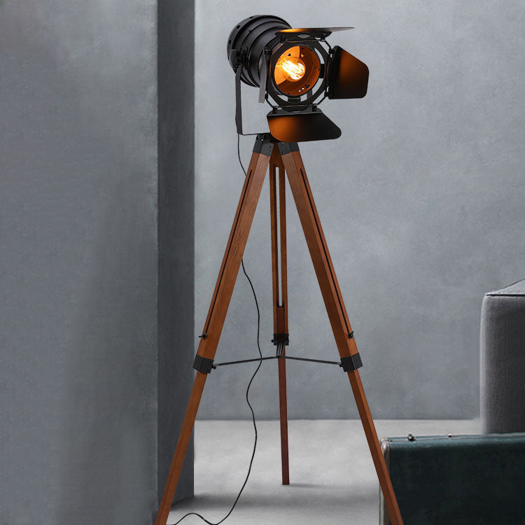 Taavita Vintage Solid Wood Iron Photography Tripod 1-Light Floor Lamp