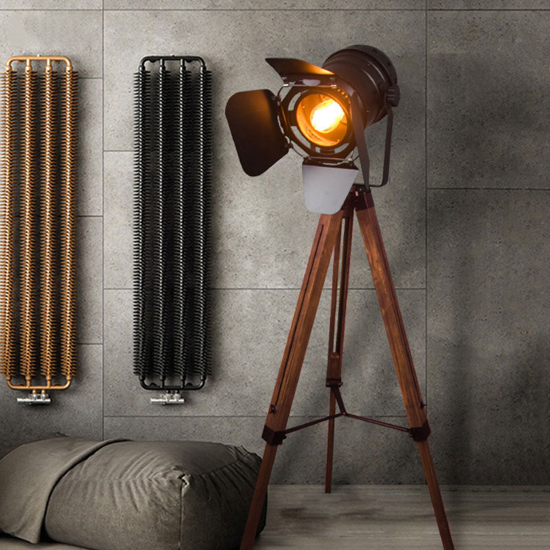 Taavita Vintage Solid Wood Iron Photography Tripod 1-Light Floor Lamp
