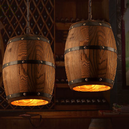 Taavita Vintage Wood Wine Barrel 1-Light Pendant Light - Single Barrel Light