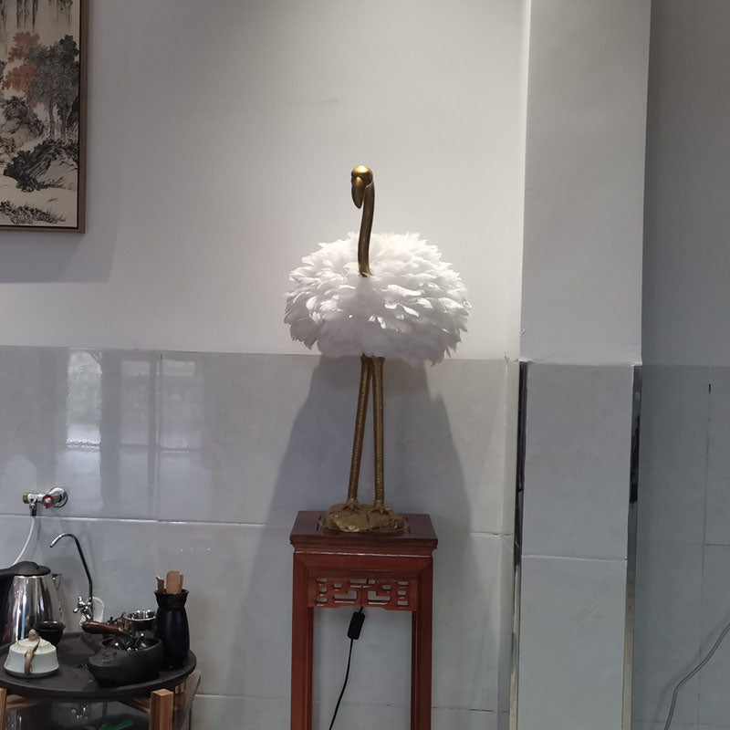 Contemporary Nordic Taavita Feather Metal Flamingo 1-Light Table Lamp for Nightstand