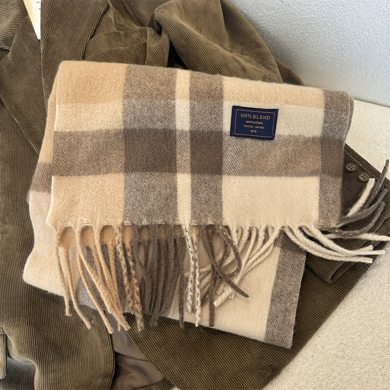 Wool-Blend Scarf | Tartan Pattern | Warm and Comfortable | Wool