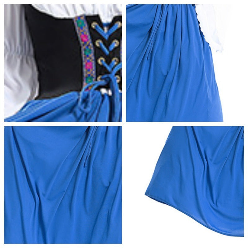 Women's Oktoberfest Dirndl Dress Set with Corset Bodice and Puff Sleeve Blouse