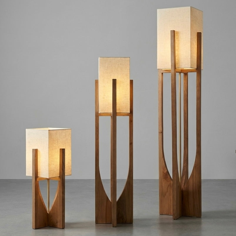 LED Floor Lamp with Bamboo and Wood | Chrome Finish | 53cm & 82cm