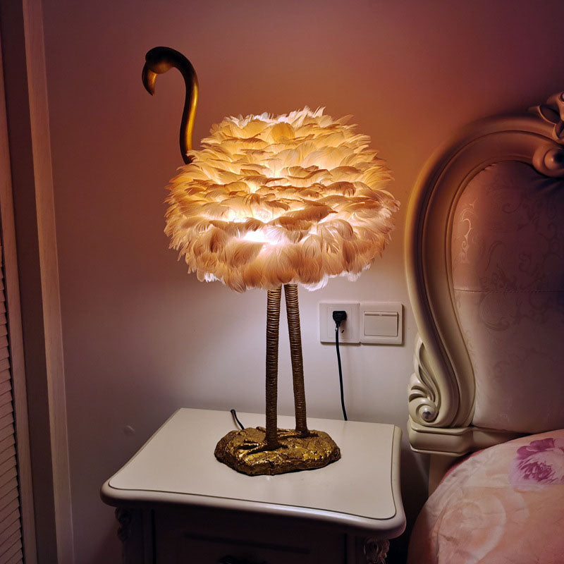 Contemporary Nordic Taavita Feather Metal Flamingo 1-Light Table Lamp for Nightstand