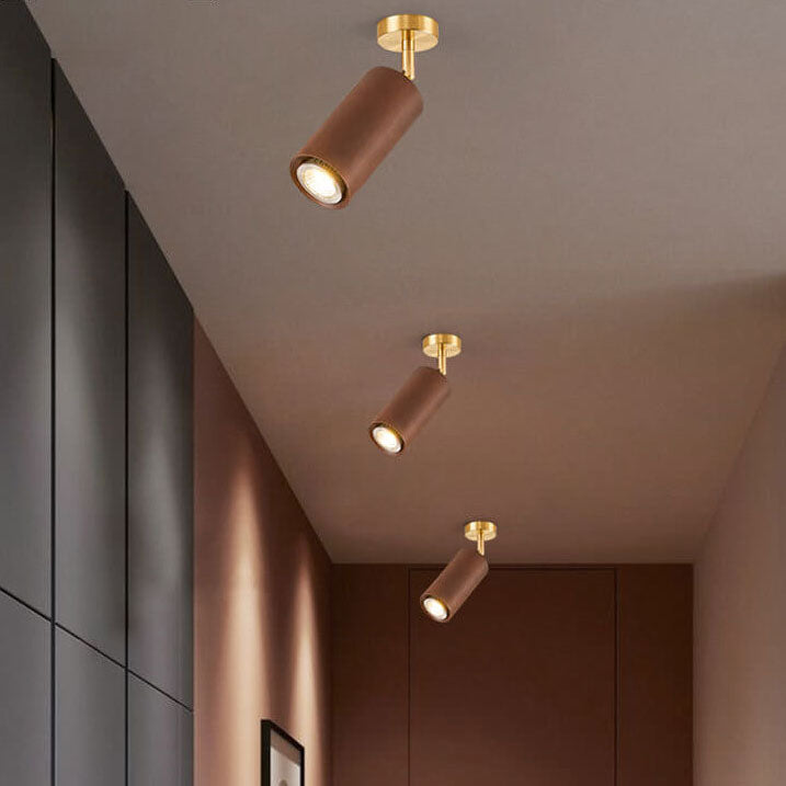 Taavita Minimalist Walnut Wood Spotlight Linear Track 1/2/3/4-Light LED Semi-Recessed Ceiling Light