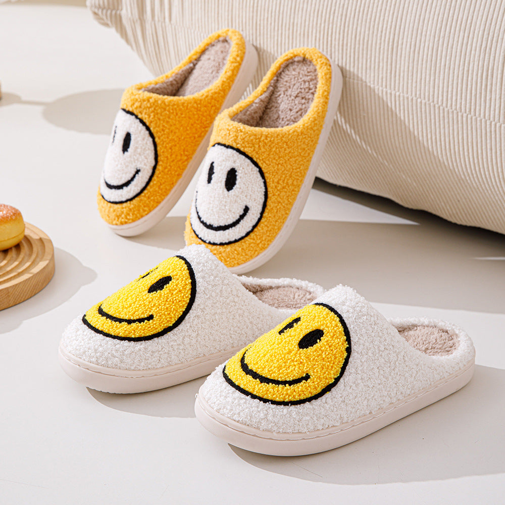 Indoor Slip-On Slippers | Plush Fleece Lining & Slip-Resistant Sole | Big Smiley Face Design | Comfortable Fit