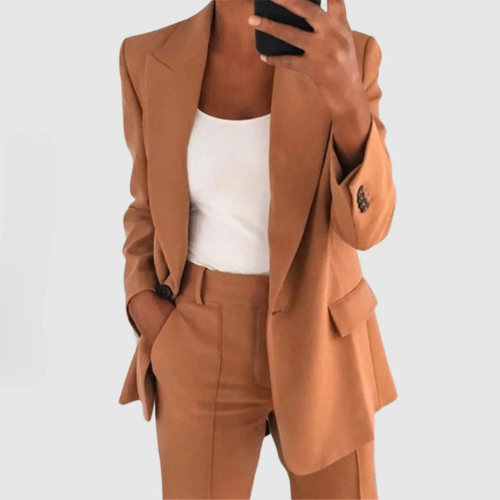 Women’s Two-Piece Suit Set | Tailored Fit & Notch Lapel Blazer | Cotton & Silk Blend | Professional Style