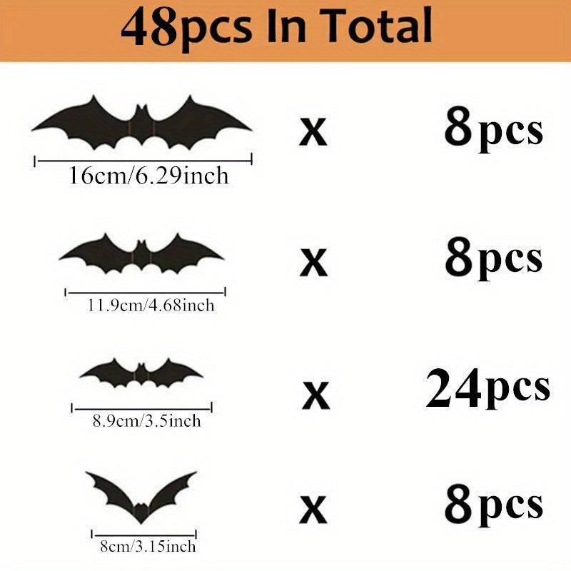 3D Black PVC Bat Wall Stickers Halloween Party Decorations