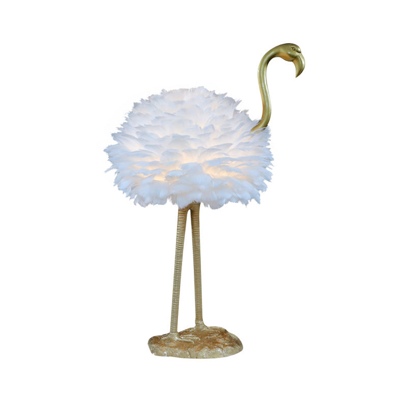 Contemporary Nordic Taavita Feather Metal Flamingo 1-Light Table Lamp for Nightstand