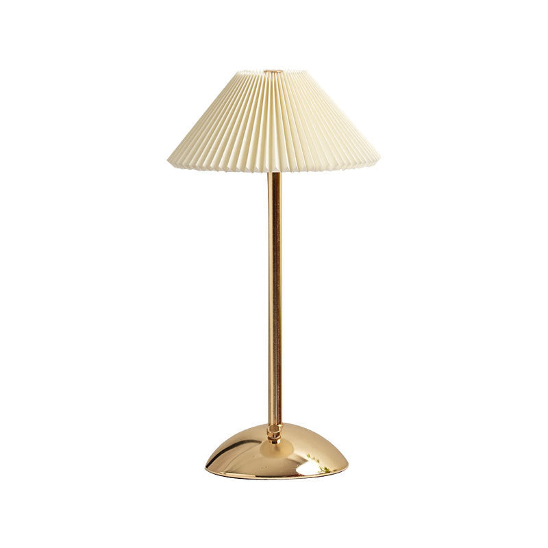 Contemporary Scandinavian Rechargeable Conical Pleated LED Table Lamp made of Iron Fabric for Nightstand