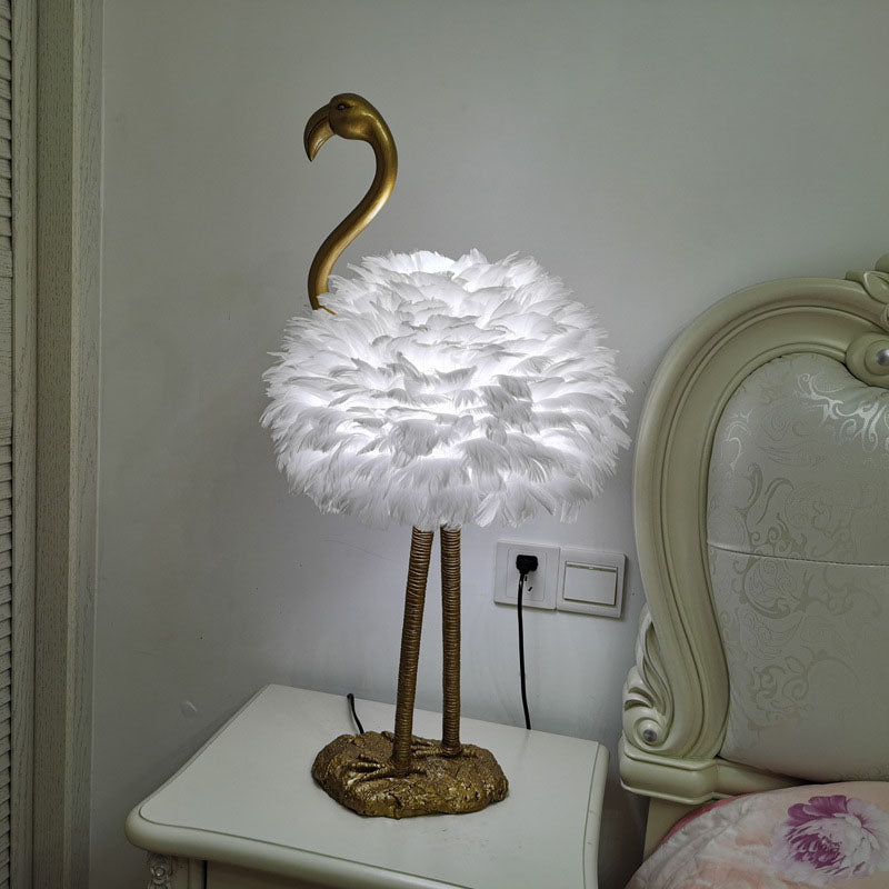Contemporary Nordic Taavita Feather Metal Flamingo 1-Light Table Lamp for Nightstand