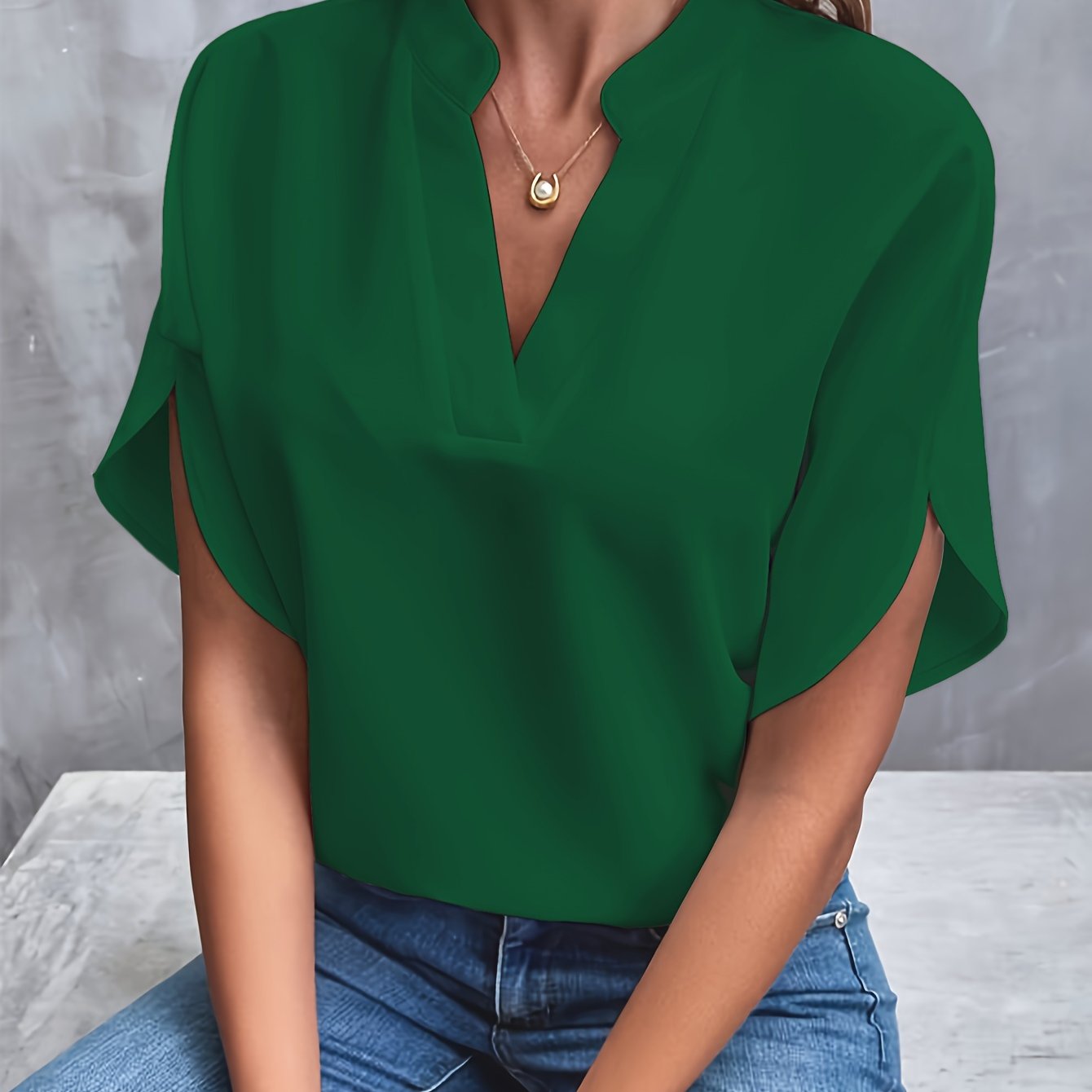 Women’s Blouse | Cotton Blend & V-Neck Design | Short Flutter Sleeves | Comfortable Fit