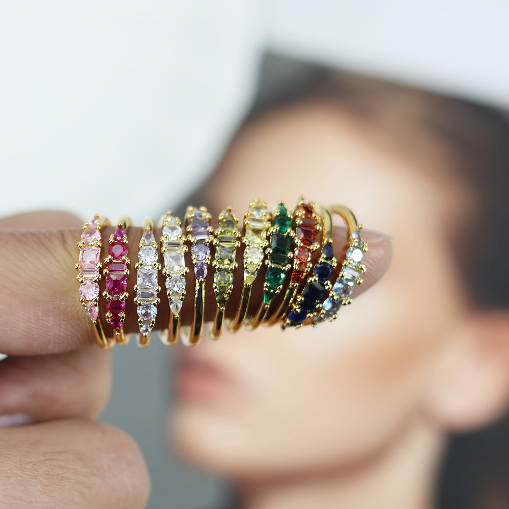 Stackable Elegance: Gold Ring Set with Dazzling Stones