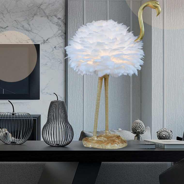 Contemporary Nordic Taavita Feather Metal Flamingo 1-Light Table Lamp for Nightstand