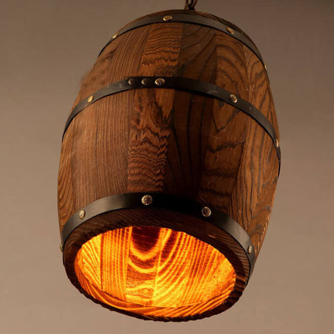 Taavita Vintage Wood Wine Barrel 1-Light Pendant Light - Single Barrel Light