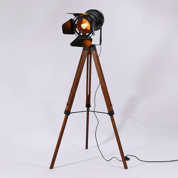 Taavita Vintage Solid Wood Iron Photography Tripod 1-Light Floor Lamp