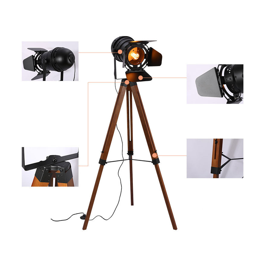 Taavita Vintage Solid Wood Iron Photography Tripod 1-Light Floor Lamp