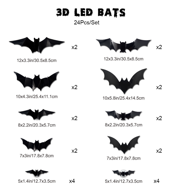 3D LED Bat Wall Decorations with Purple Glow for Halloween