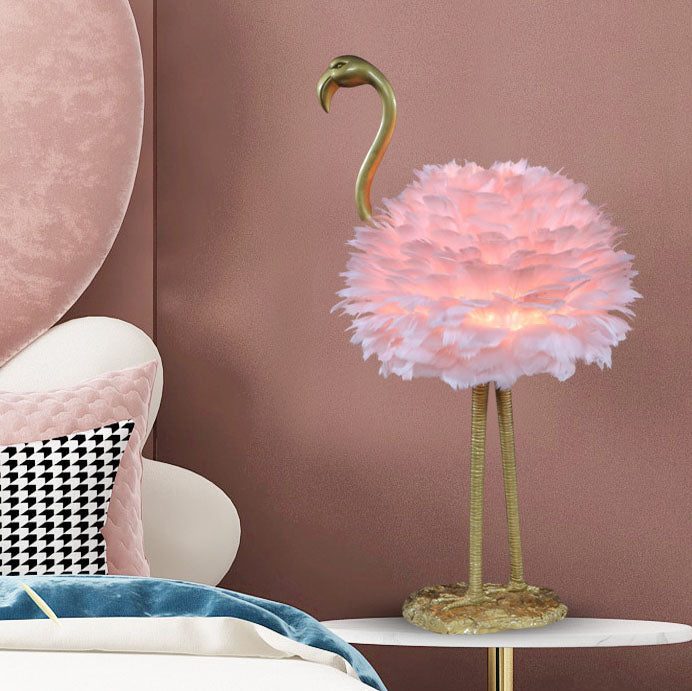 Contemporary Nordic Taavita Feather Metal Flamingo 1-Light Table Lamp for Nightstand