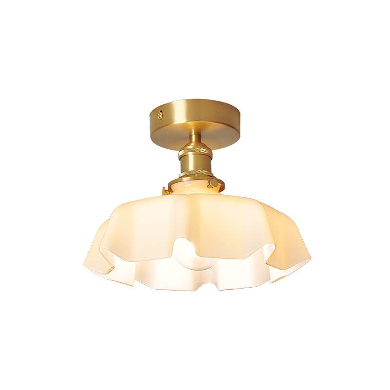 Taavita Vintage Ceiling Light in Cream Glass with Copper Flower Pattern
