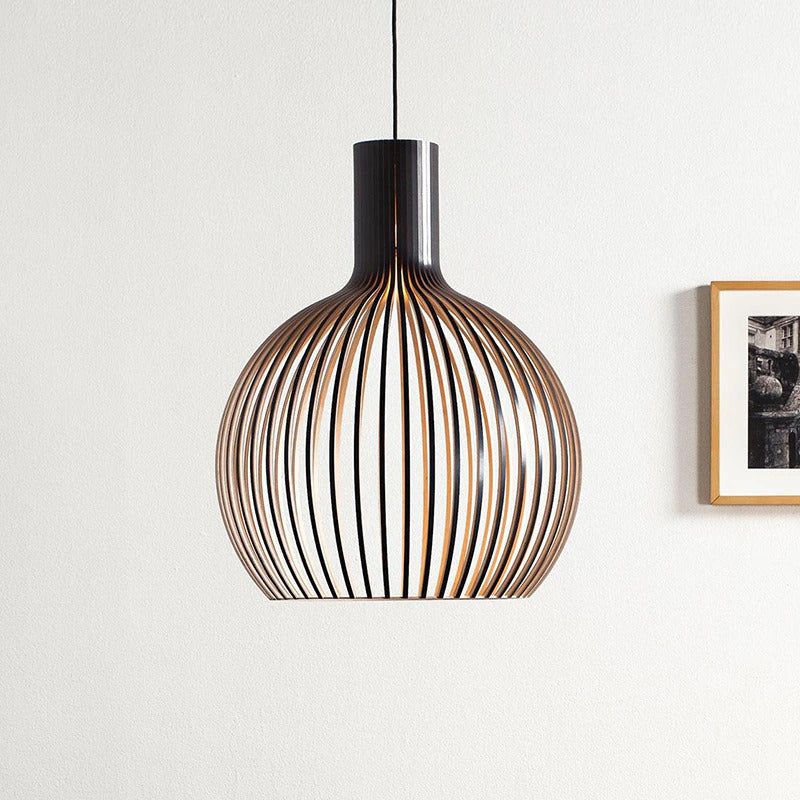 Handcrafted Wooden Pendant Light | Sustainable Wood Sphere Design | Adjustable Hanging Height | Warm Ambient Glow