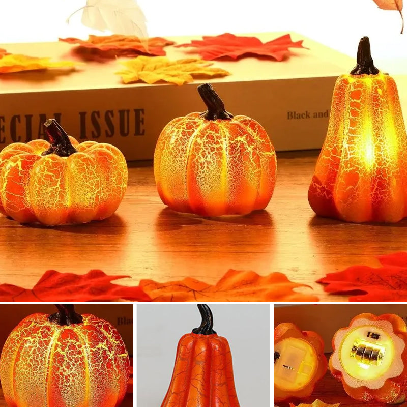 Battery-Powered Halloween Pumpkin Lanterns Set of 3 Resin Decor