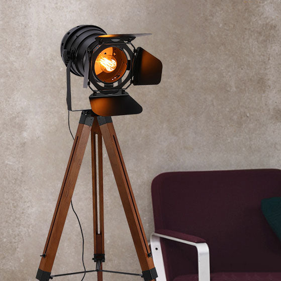 Taavita Vintage Solid Wood Iron Photography Tripod 1-Light Floor Lamp