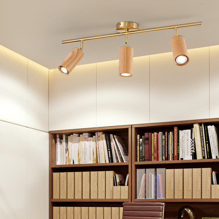 Taavita Minimalist Walnut Wood Spotlight Linear Track 1/2/3/4-Light LED Semi-Recessed Ceiling Light