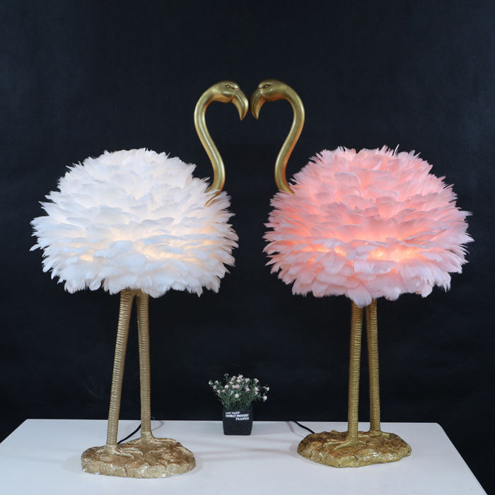 Contemporary Nordic Taavita Feather Metal Flamingo 1-Light Table Lamp for Nightstand