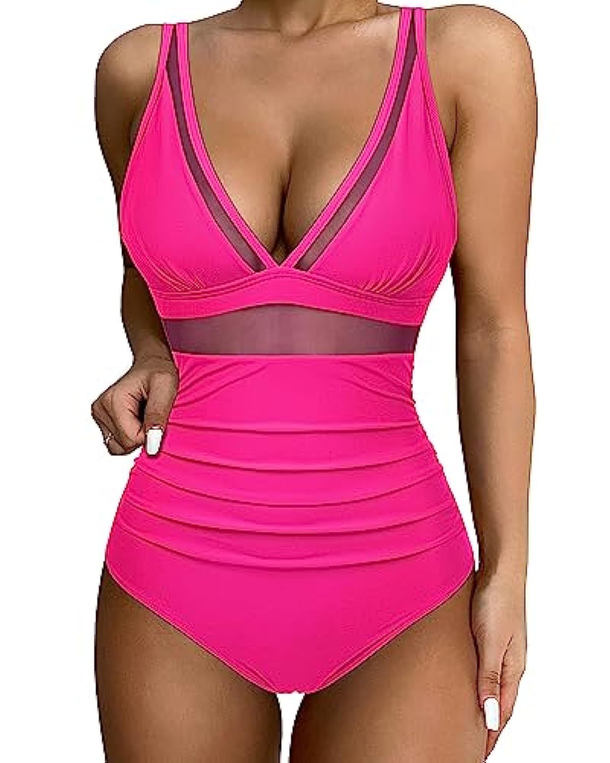 Women's One-Piece Swimsuit | Leopard Print & Mesh Waist Panel | Comfortable Fit