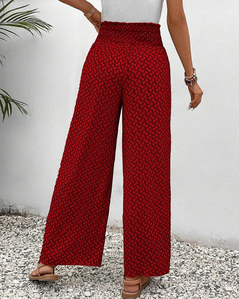 Women’s Wide-Leg Palazzo Pants | Geometric Print | Elastic Waistband & Pockets | Comfortable Fit