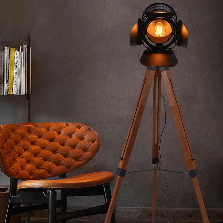 Taavita Vintage Solid Wood Iron Photography Tripod 1-Light Floor Lamp
