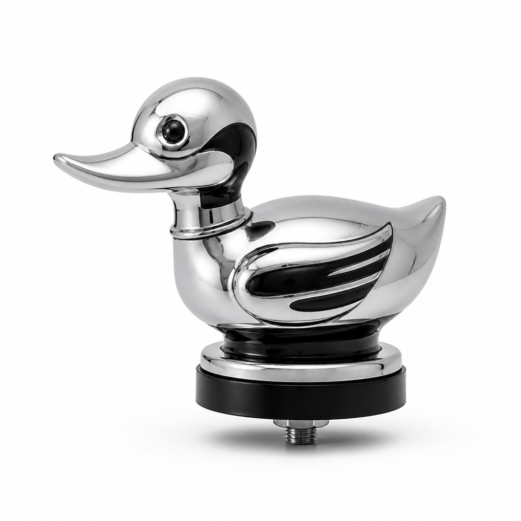 Duck Hood Ornament — Chrome-Plated Rubber 6x4 in