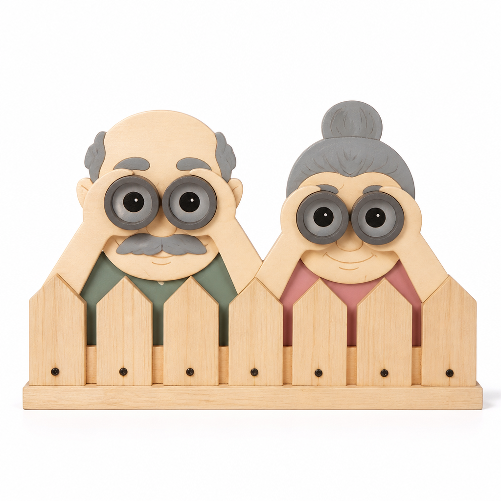 Handmade Pinewood Couple Fence Figurines — 11.8 in