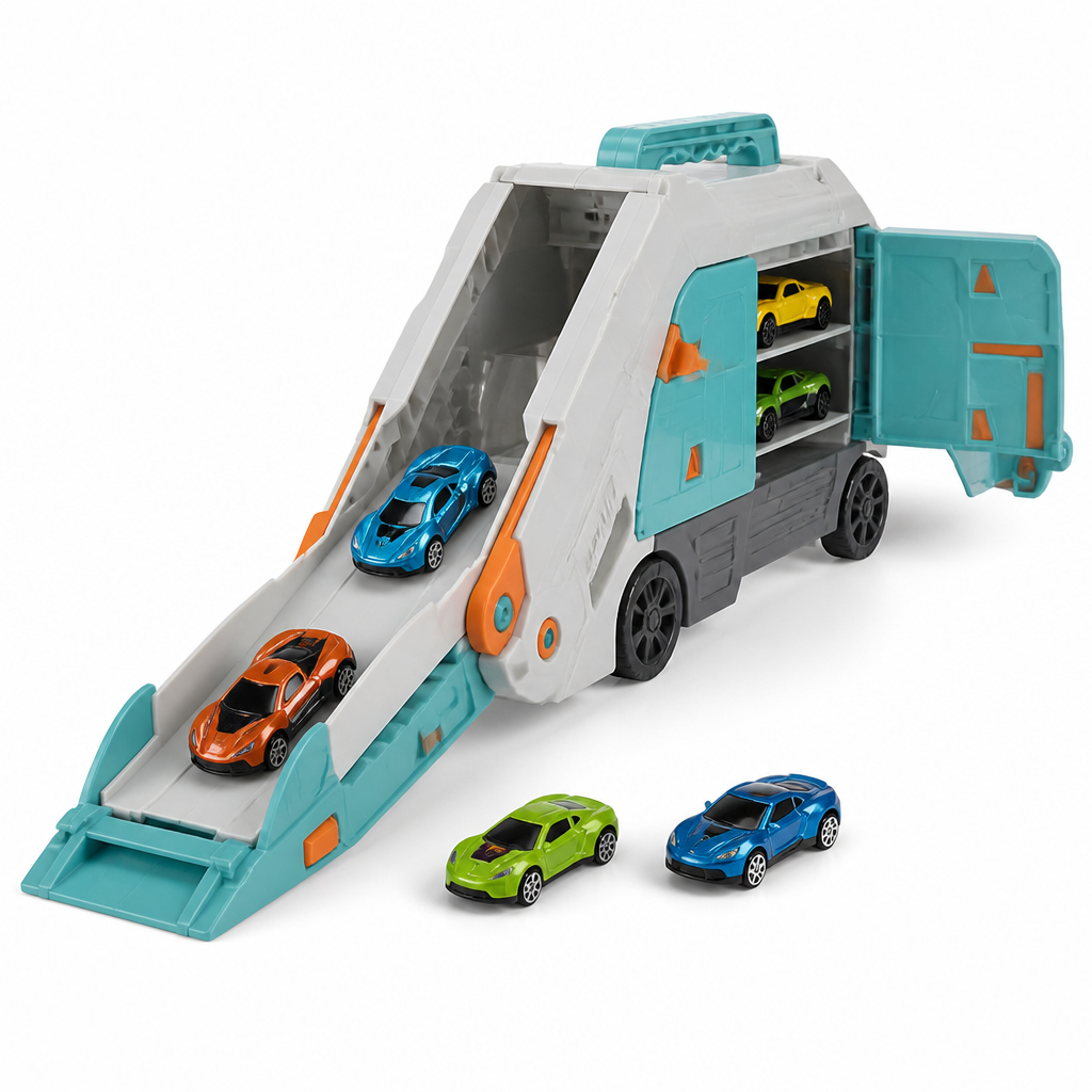 Kids Folding Transport Playset — 2 Die-Cast Cars