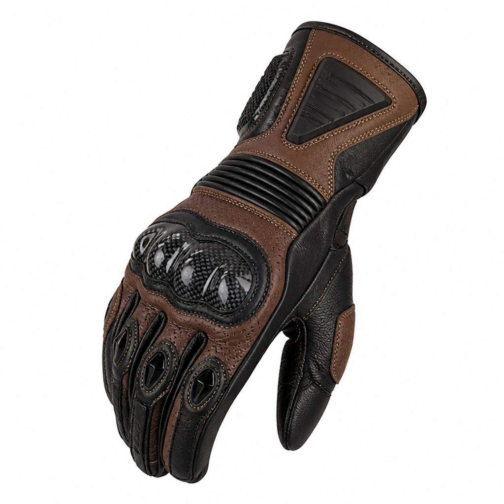 Leather Motorcycle Gloves — Carbon Fiber Protection, Waterproof